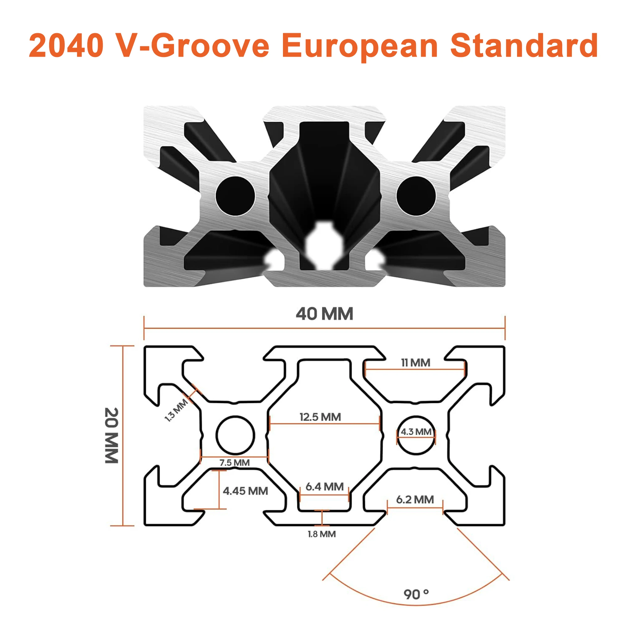 1PC  V-slot 2040 Black Anodized Aluminum Profile EU Standard  Extrusion 100-800mm Linear Rail for CNC 3D Printer Woodworking