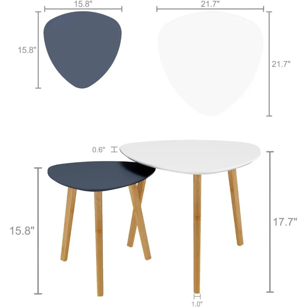 Bamboo Nesting Triangle End Table,Set of 2 Coffee Table Modern Minimalist Side Table for Living Room, Balcony in White & Grey