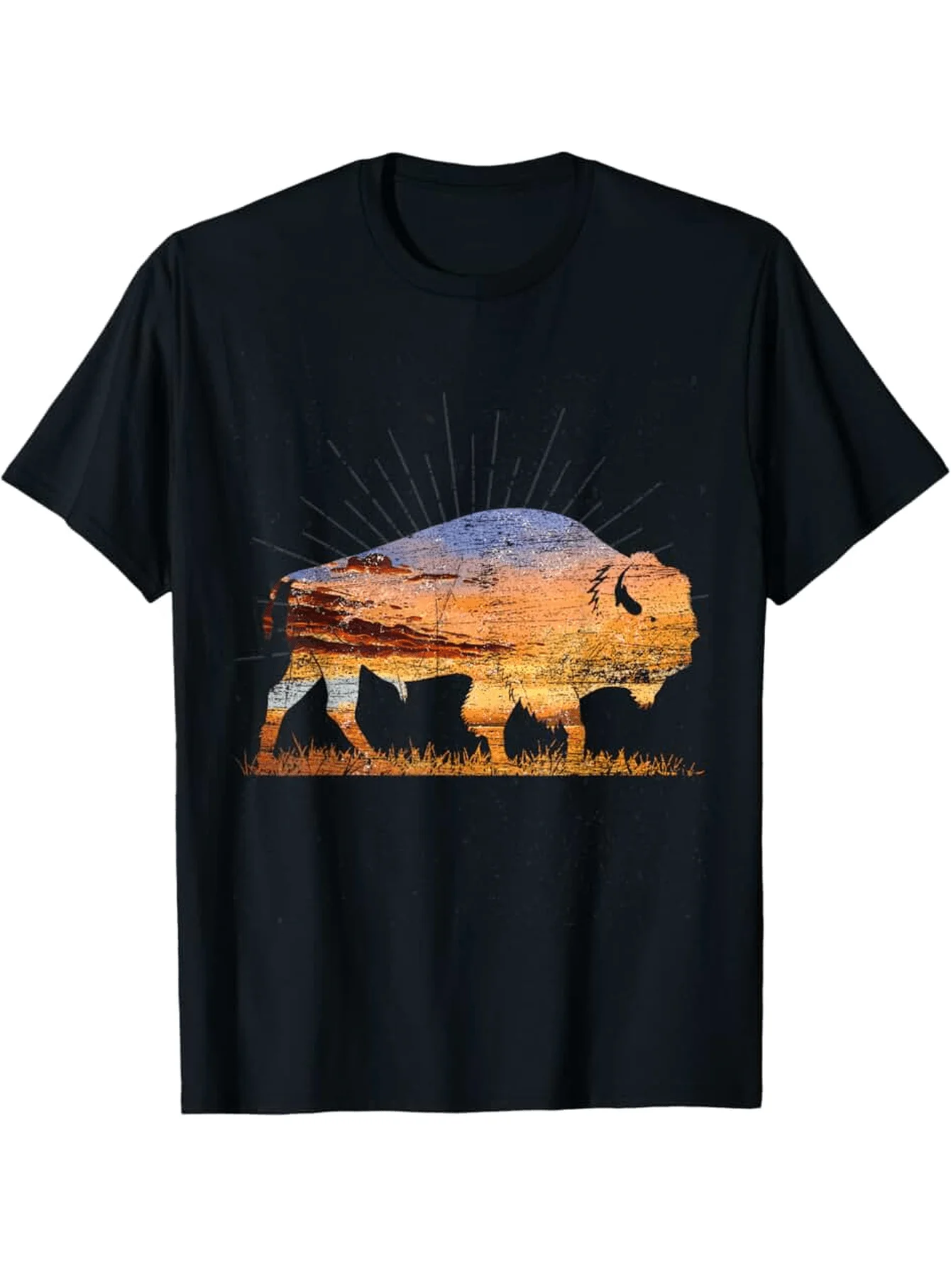 

Retro Buffalo Print T-Shirt 100% Cotton O-Neck Short Sleeve Summer Casual Mens T-shirt Streetwear
