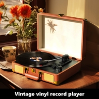 High Quality Black Portable LP Vinyl Player Vintage Turntable 3 Speeds Bluetooth Record Player with Speakers Home Phonograph