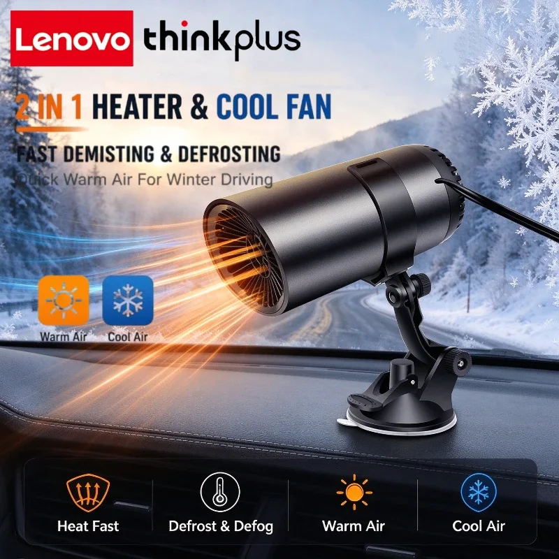Lenovo Thinkplus Portable Car Heater 12V/24V Car Heater Fan 2 IN 1 Cooling Heating Auto Windshield Defroster Car Anti-Fog Heater