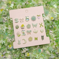 50Pcs Green 3D Assorted Nail Charms Bow Nail Charms Butterfly Parts Rose Flower Rabbit Bear Nail Charms Rhinestones Supplies