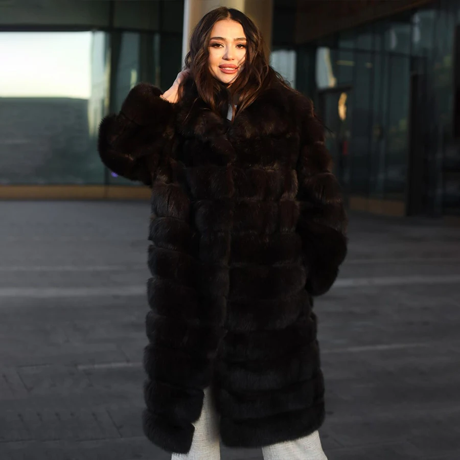 

Women's Real Fox Fur Jacket Winter Fluffy Fur Coats Warm Long Jackets With Lapel Collar 2024 Free Shiping