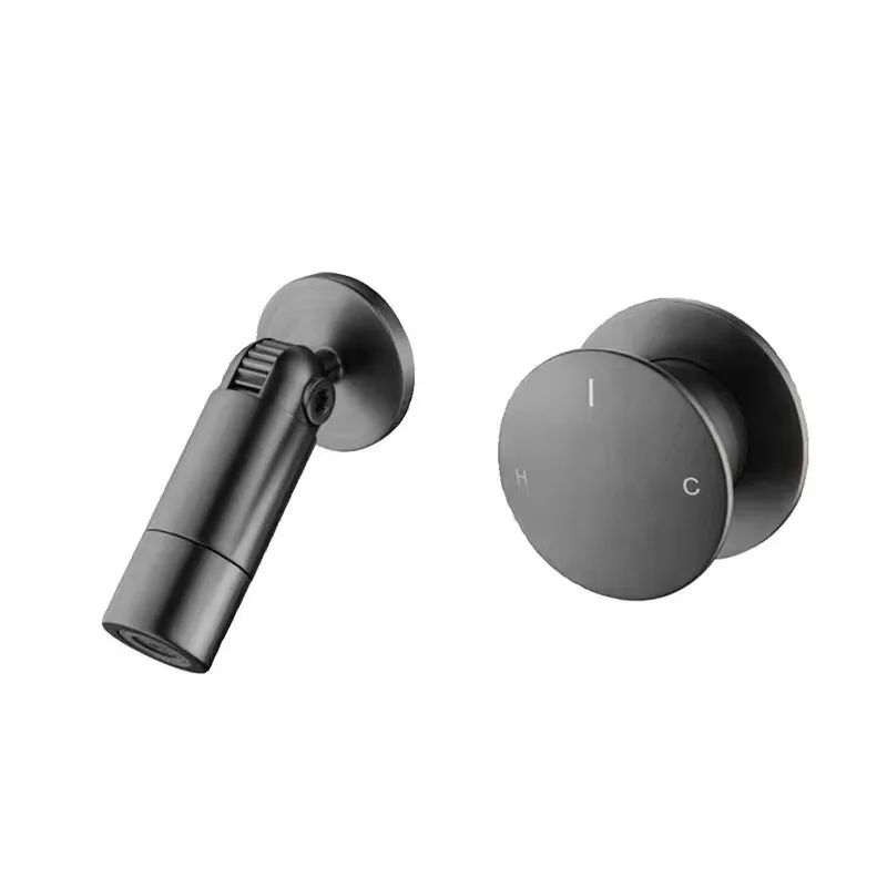 

All copper concealed into the wall type foldable washbasin faucet, gun gray pre-embedded embedded washbasin