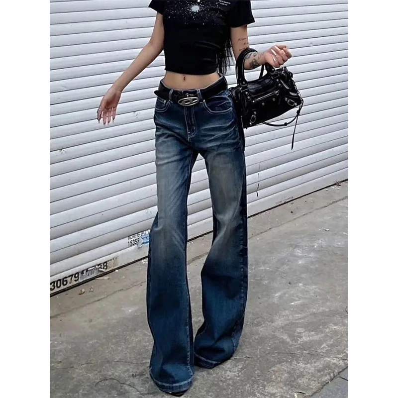 กางเกงยีนส์คาร์โก้ทรงวินเทจสไตล์ Y2K ยุค 2000 ล้างสีแบบวินเทจ ทรงขากว้างสไตล์อเมริกันเรโทร กางเกงยีนส์ทรงหลวมสไตล์ฮาราจูกุ กางเกงขายาวทรงแบ็กกี้ สตรีทแวร์สไตล์กยารุ