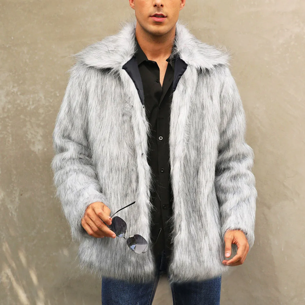 

Daily Wear Men Fluffy Jacket Fashionable Autumn Winter Coat Casual Jacket Lapel Warm Jacket Regular Length Jacket
