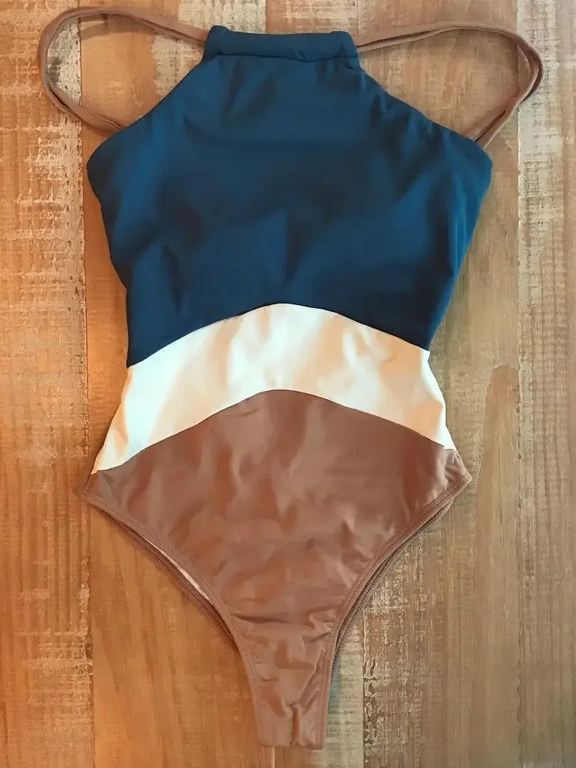 

2022 Patchwork One Piece Swimsuit Swimwear High Neck Bodysuit Bathing Suit Women Piece Swimwear Beach Wear Monokini