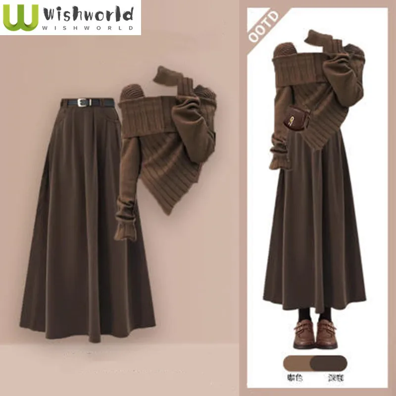 

Fashion Women's Set Spring and Autumn Knitted Long Sleeved Top Casual Half Skirt Elegant Women's Two-piece Set