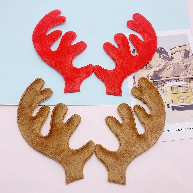 16Pcs/Lot 6*13CM Plush Antlers Padded Appliques For DIY Christmas Hair Clip Decoration Headwear Patches