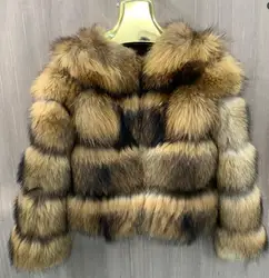 Real Raccoon Fur Coat Women Winter Long Sleeve Natural Luxury Jackets Thick Top