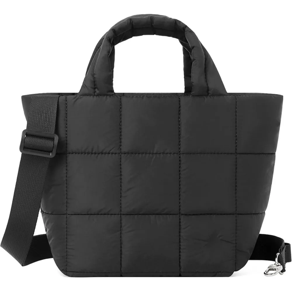 

Lightweight Quilted Tote Bag Nylon Detachable Strap Crossbody Bag with Zipper Multi-Pocket Shoulder Bag Women