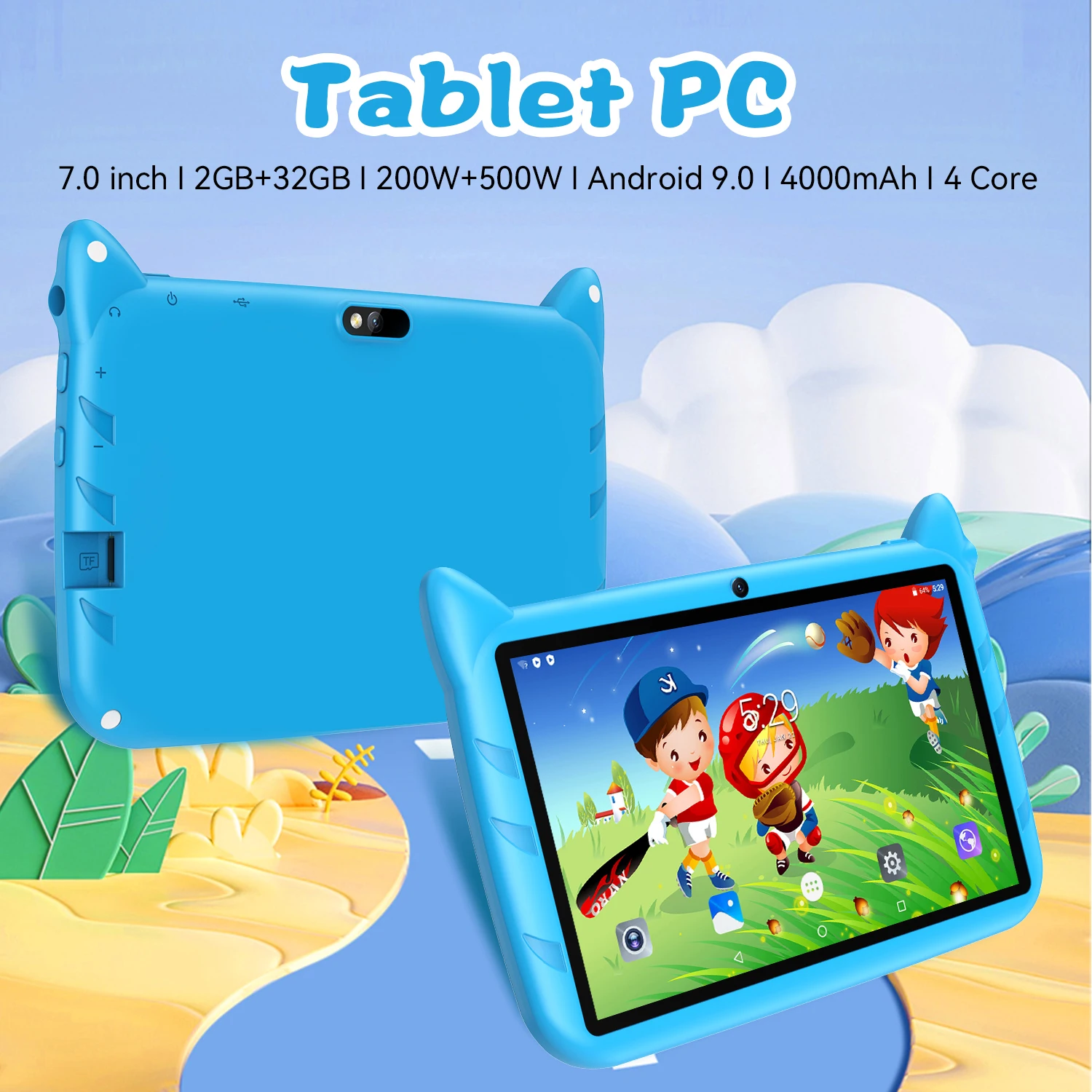 Q80 Sauenane cheap Kids Tablet 7 Inch  Cheap Quad Core Android 9.0  Children\'s Gift 5G WiFi Tablet Pc 2GB/32GB Tab