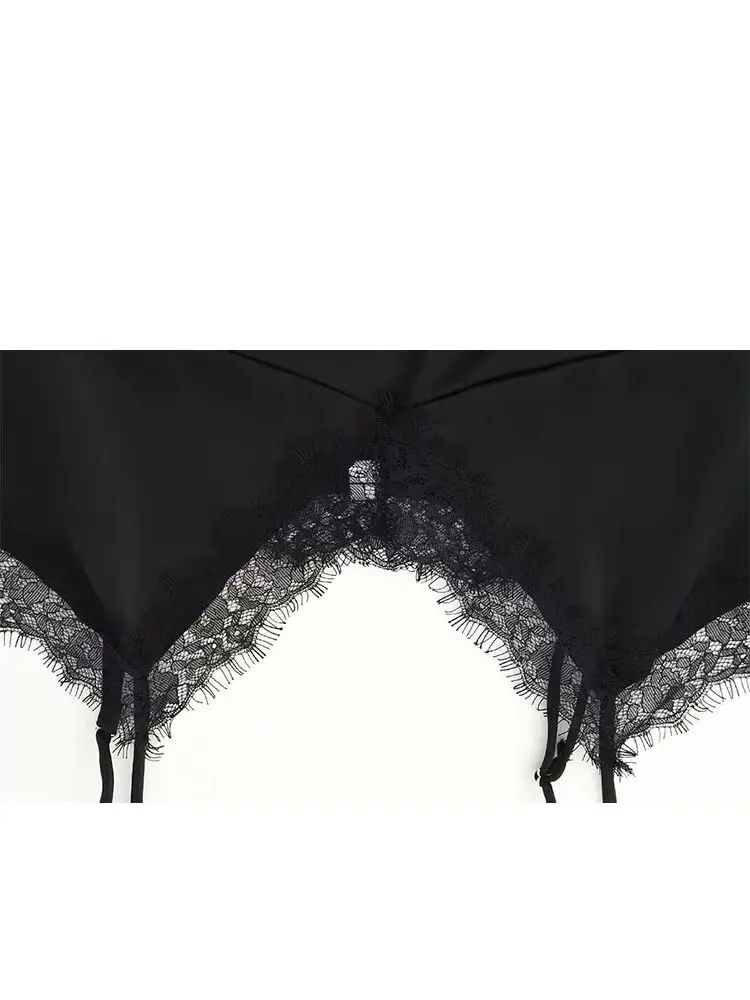 

HH 2026 New Fashion Woman Lace Trim Sling Sleeveless V Collar Backless Mini Top Female Slim Fit Thin And Light Sexy Top