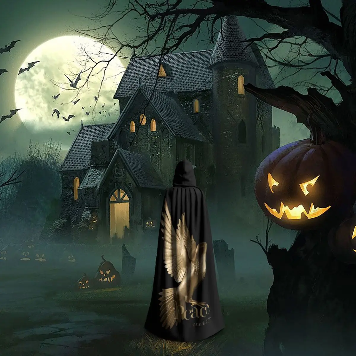 Paz ouro pomba voadora longa capa com capuz bruxa traje medieval cosplay capa halloweencoat adulto unisex