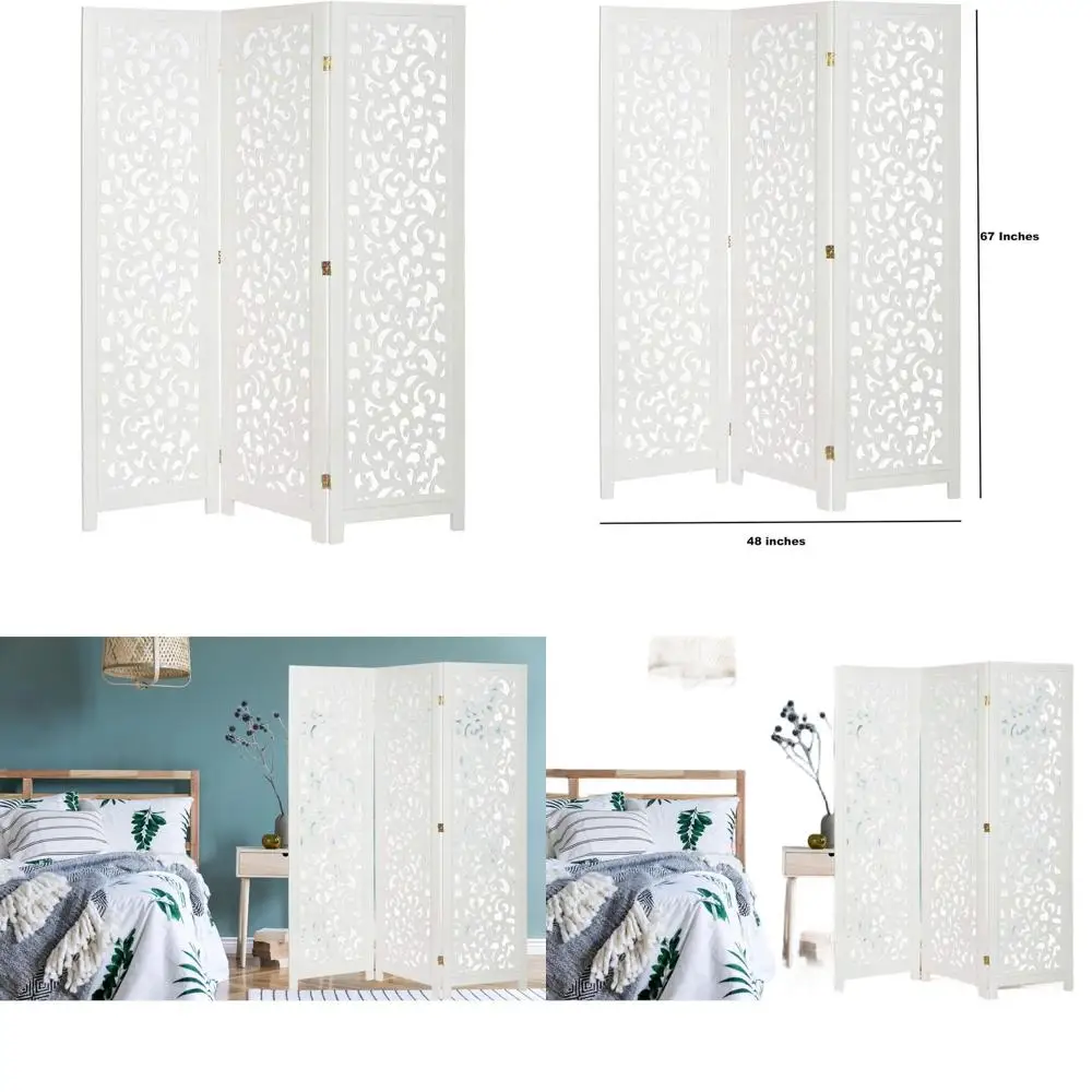 

Белая 3-панельная перегородка из массива дерева с декоративными вырезами