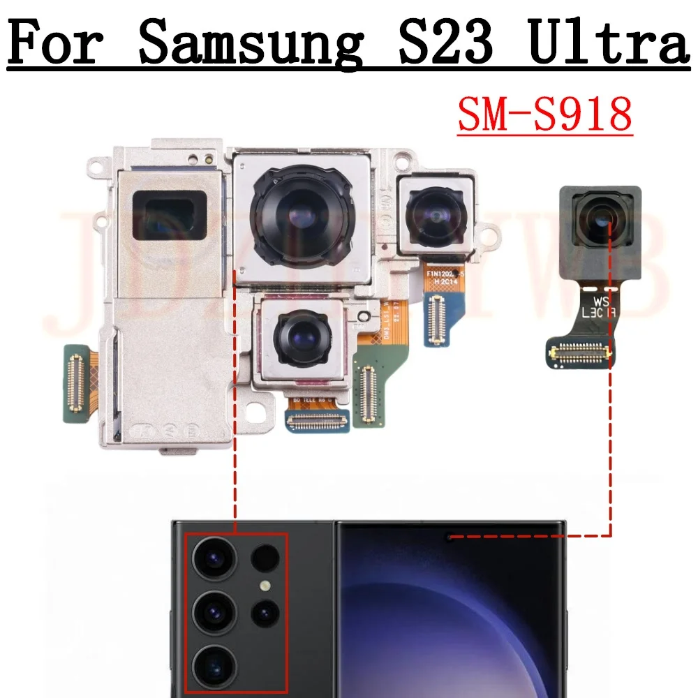 

200MP Front Rear Camera For Samsung Galaxy S23 Ultra 5G S918B S918U S918E S918N Frontal Selfie Wide Back Main Camera Module Flex