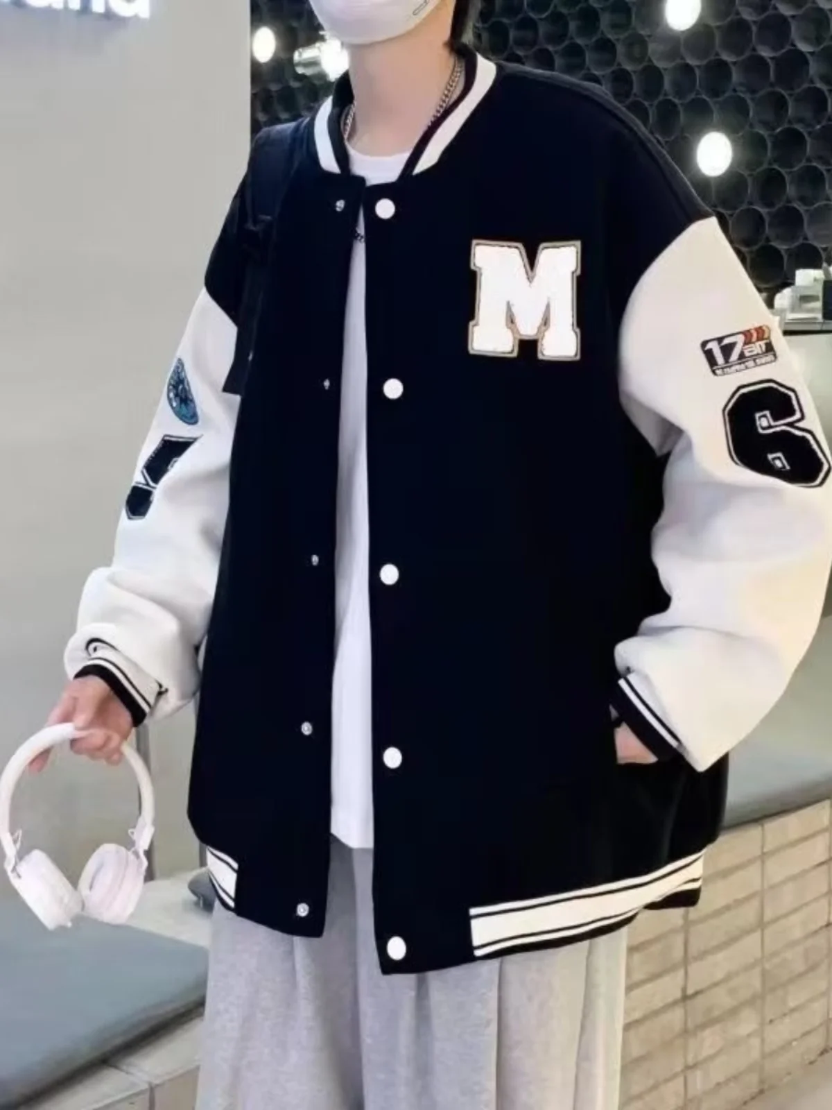New 2025 Baseball Jacket for Men Hong Kong Style Ins Trendy Color Collision Print Jacket Middle And High School Students Autu...