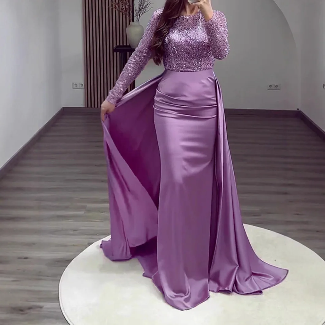 2025 Banchetto da donna a maniche lunghe Elegante Lady Host Anno-End Party Host Personalità Queen Abito da sera con paillettes