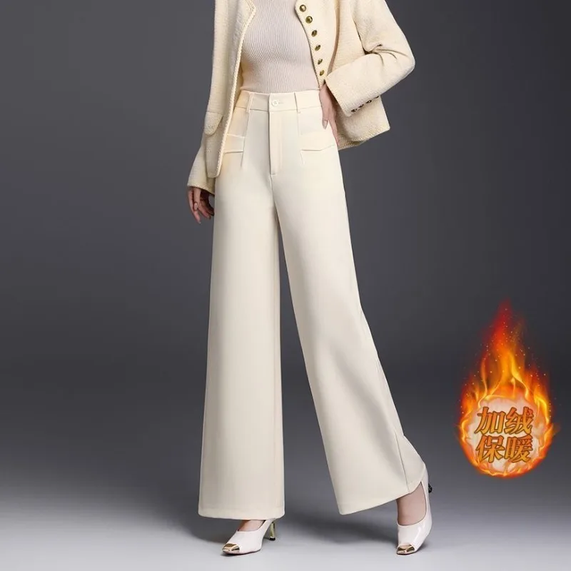 الصوفية واسعة الساق السراويل النساء في الخريف الشتاء جديد عالية الخصر فضفاض مستقيم السراويل ثنى السراويل المخملية سراويل نسائية #6