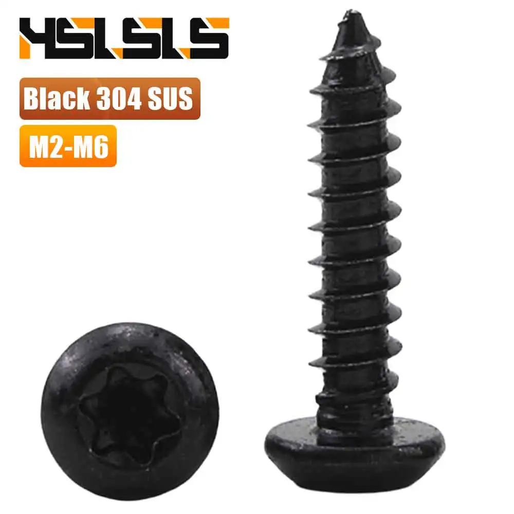 M2 M2.3 M2.6 M3 M3.5 M4 M5 M6 Star Pan Head Sheet Metal Self Tapping Screws Black 304 Stainless Steel Trox Drive Screws for Wood