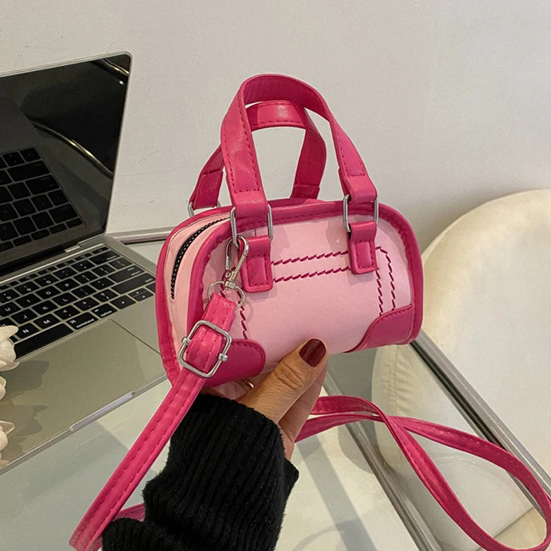 Cute Patchwork Mini New Pink Retro Versatile Leisure Hand Lifted Small Square Bag Shoulders