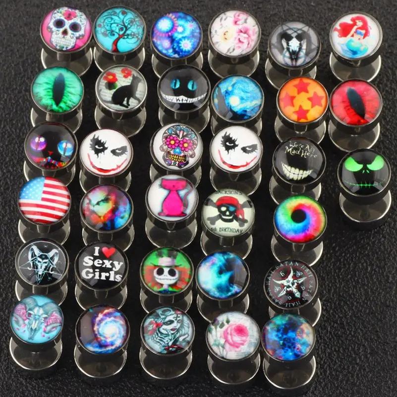 2pcs Multiple Styles Punk Stainless Steel Earrings Women Men Dumbbells Barbell Round Pierceing Ear Stud Earring Fashion Jewelry