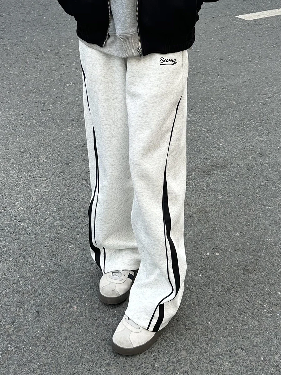 

Cleanfit Men's ey Floral Straight Leg Pants Autumn Winter Casual Trousers American Sle Side Stripe Sweatpants