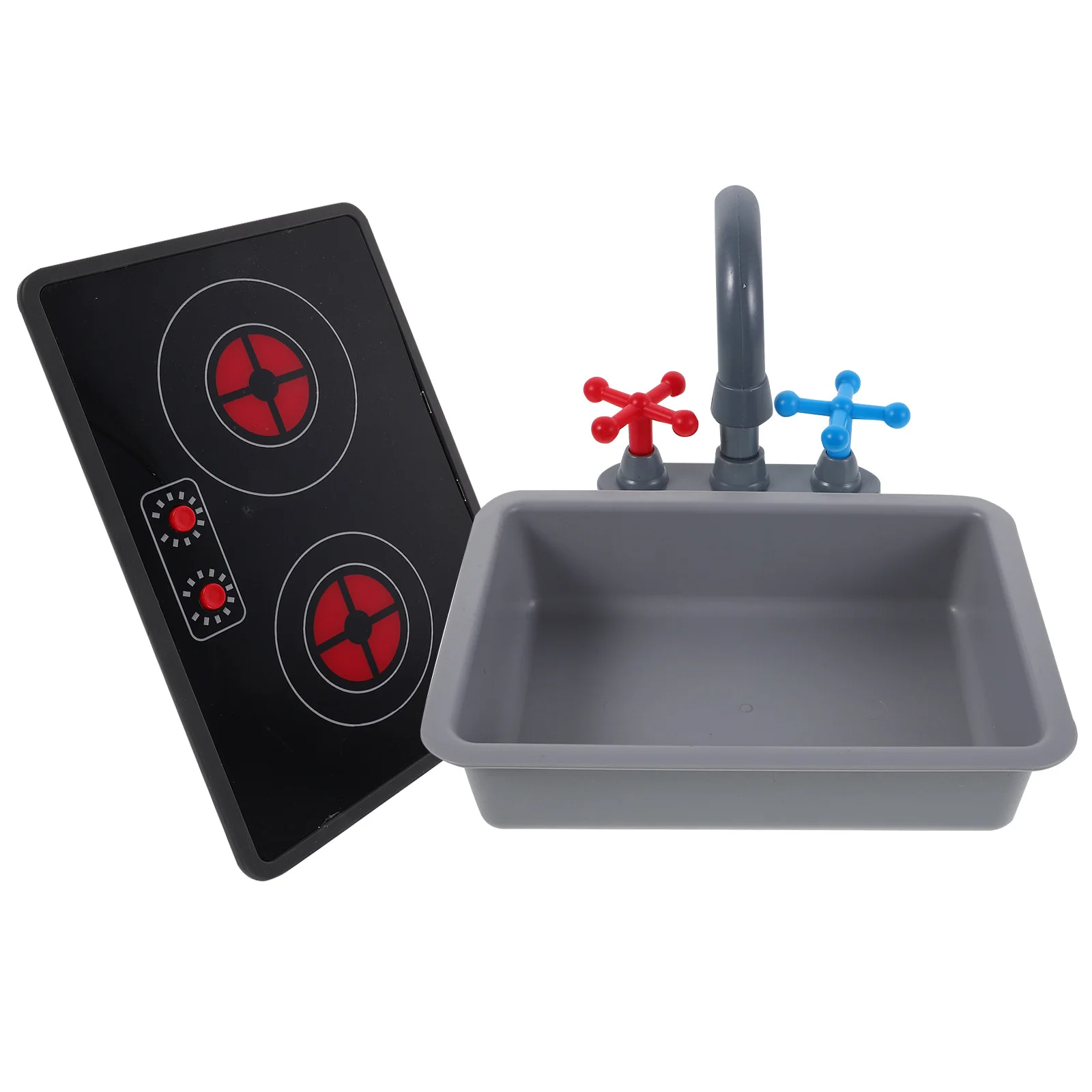 Juego de cocina para niños, grifo de fregadero realista, mesa de cocina de inducción, efectos de luz y sonido, accesorios de cocina para juegos de rol incluidos