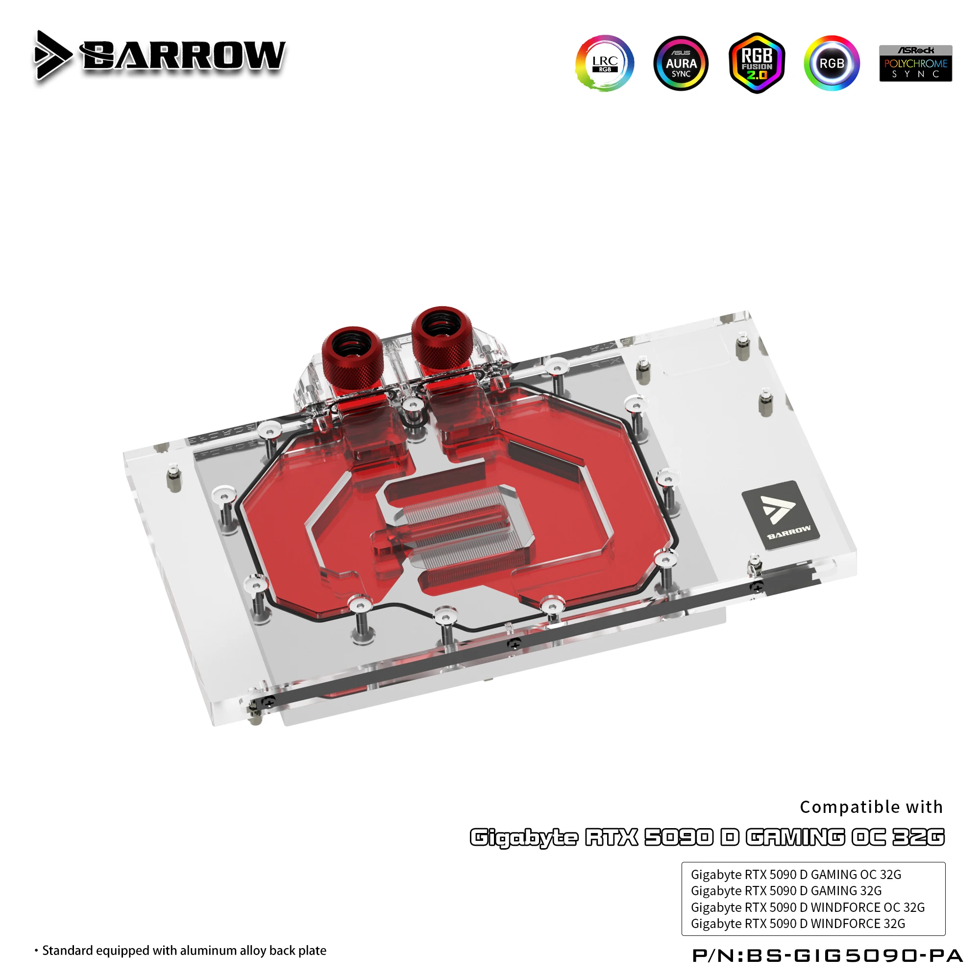 

Блок графического процессора Barrow с полным покрытием RGB и водяным охлаждением для Gigabyte Gaming 5090 BS-GIG5090-PA