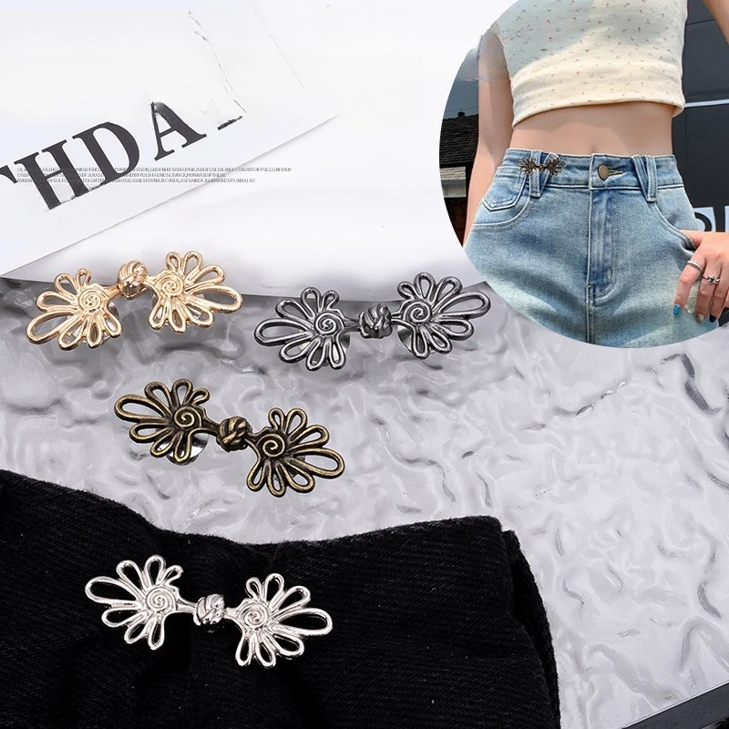 

Removable Waist-cinching Buckle Alloy Material No-Sew Denim Pants Size Adjustment Easy-to-use Clothing Accessory