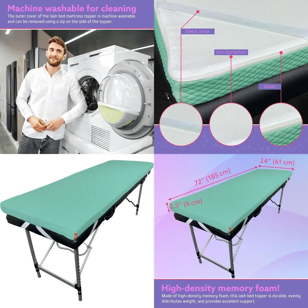 

2.5 Memory Foam Lash Bed Topper with Straps & Anti-Slip, Teal - Salon & Spa Comfort