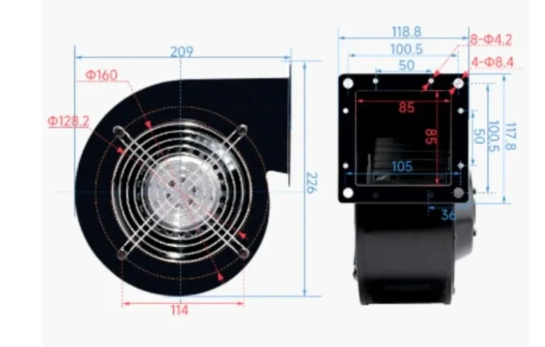 130/150FLJ1/0/5/17/15/7 220V Small Exhaust Fan Power Frequency Centrifugal Blower