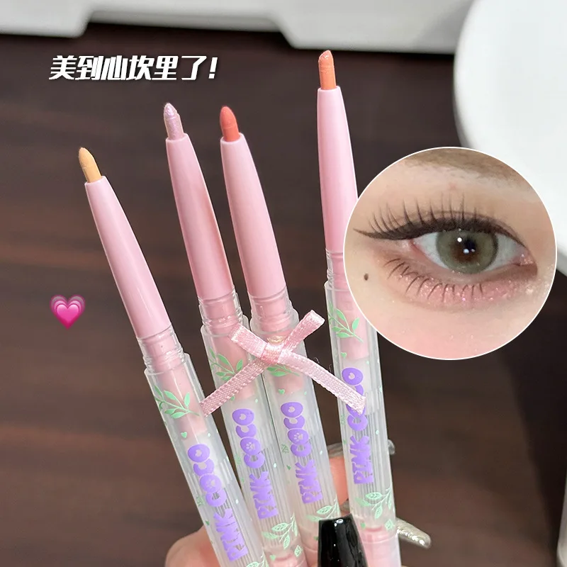 Penna per baco da seta sdraiata a doppia testa Penna gel per ombretto liscio rosa opaco Matita per ombretto glitter schiarente Cosmetico per trucco coreano