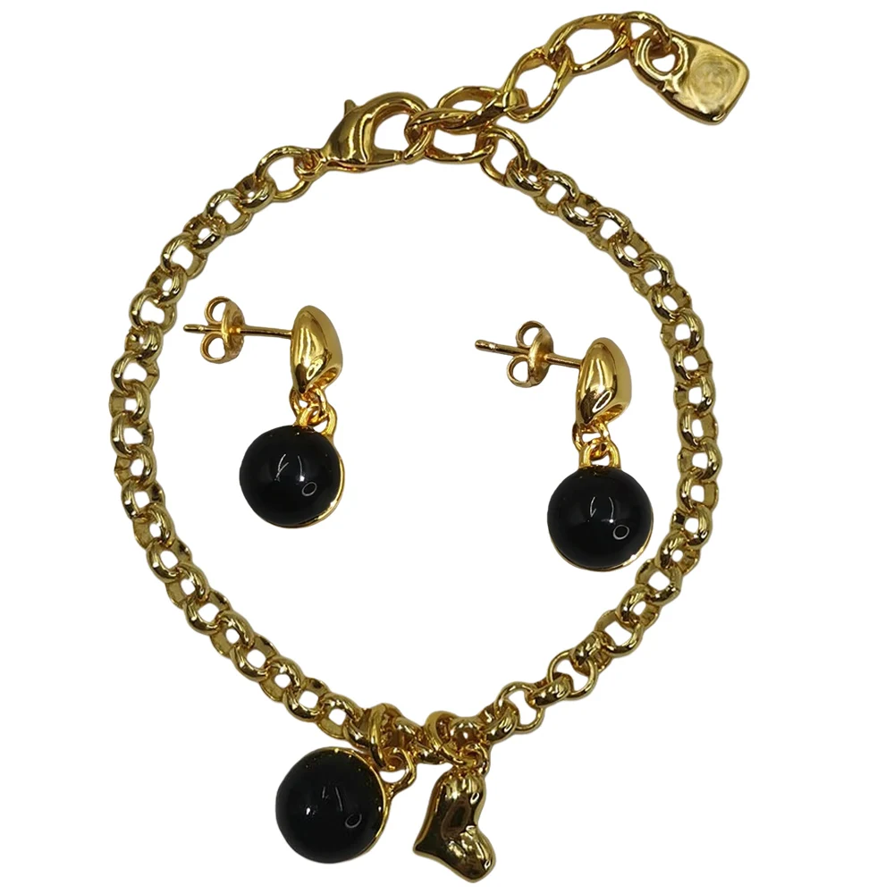 2025 otoño exquisito dulce negro redondo colgante de cuentas pendientes de plata dorada pulsera accesorios de mujer regalo romántico