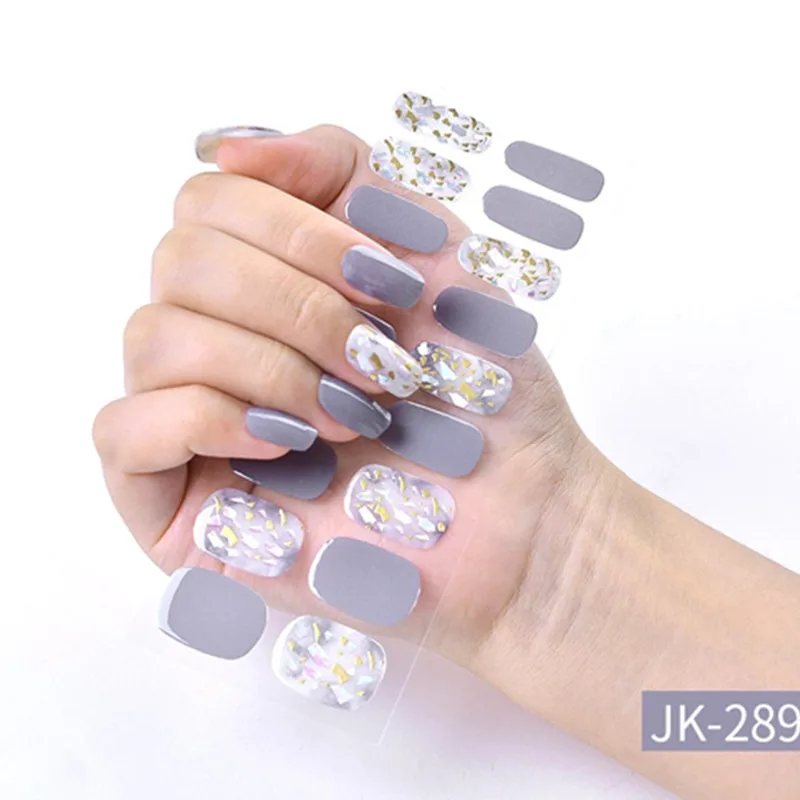 18Tips/Sheet Semi-Cured Gel Nail Strips Patch Sliders Treatment with UV Lamp Full Waterproof Long Lasting Gel Nail Stcikers