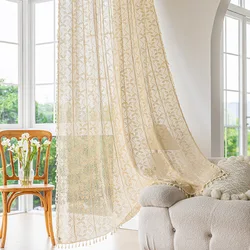 Rustic Crochet Curtains for Living Room Farmhouse Knitted Cotton Curtain Panels for Home Decor Boho Hollow Lace Curtains 1 Panel