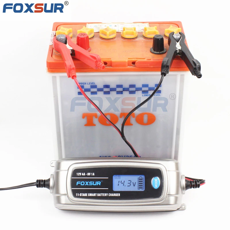 

FOXSUR Automatic Smart 6V 12V Lead Acid/GEL AGM WET Car Battery Charger LCD Display US EU Plug Smart Fast Battery Charger