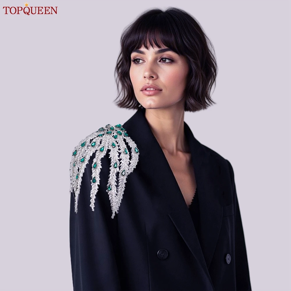 

TOPQUEEN Crystal Wedding Applique Iron-On DIY Sewing Patch Party Dress Decoration Suit Casual Coat Shoulder Accessories SP66-KL