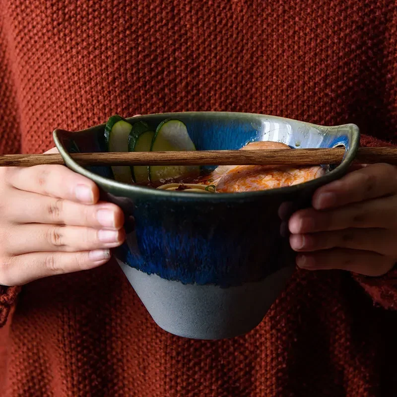 LingAo Horno  cerámica esmaltado palillos japoneses  doble oreja tazón  fios, tazón  sopa