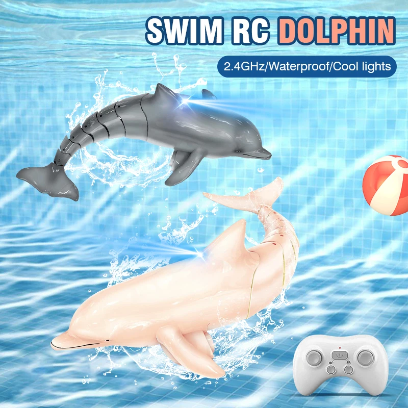 2.4Ghz Simulation RC Dolphin Toy Electric Waterproof Swim Dolphin with Lights Remote Control Boat Bath Pool Lake Water Toy Gift