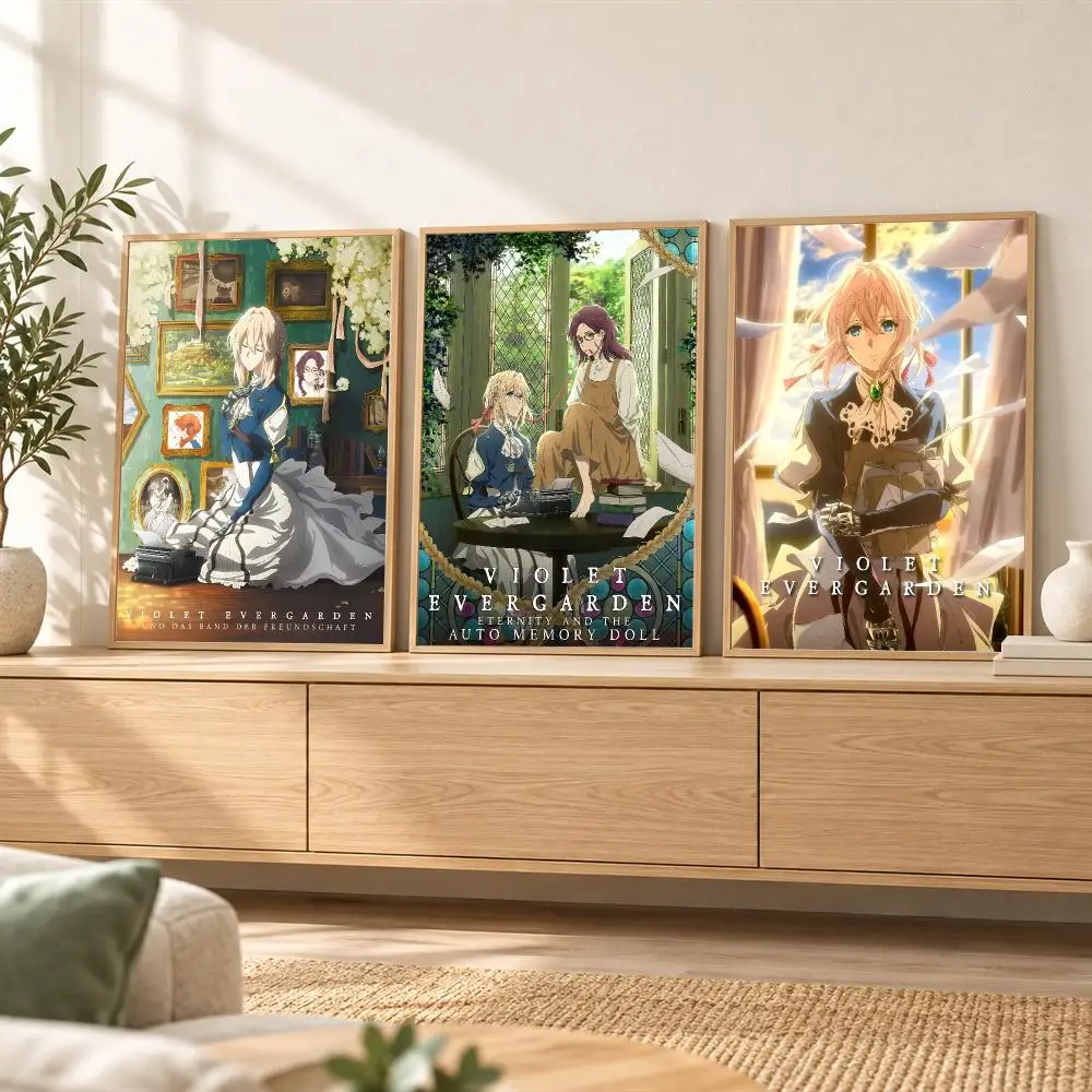 Violet E-Evergarden Anime Poster Wall Stickers Self Adhesive Art Mural HD Print Decals for Bedroom Living Room Home Decor Gift
