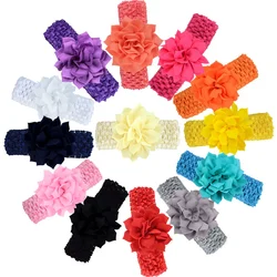 Handmade crochet headband com flor de lótus, cor sólida, elástico, para a menina, headband floral, presentes de férias, 6 pçs/lote