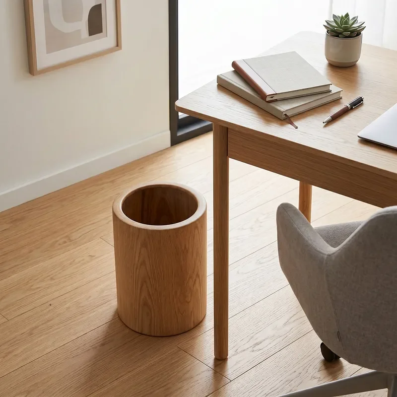 Modern Oak Cylindrical Waste Bin for Living Room Hotel B&B High End Uncovered Drum Garbage Storage Bucket Simple Design Home
