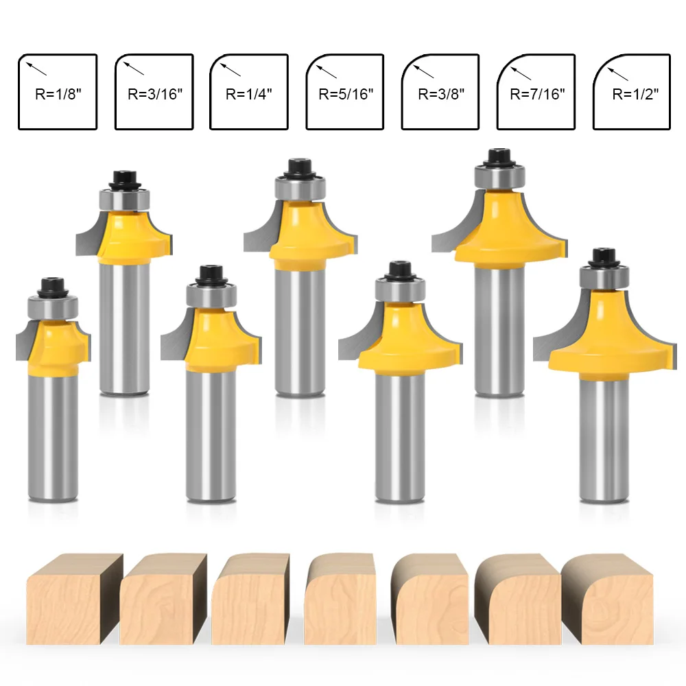 Rounded Corner Knife Over Router Bit Set Multi Radius Corner Rounding Milling Cutter Woodworking Tool