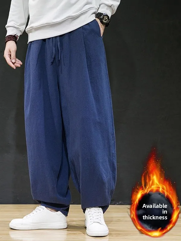 

Thickened Fleece Winter Cotton Linen Lantern Pants Men's Casual Pants Large Size Practice Meditation Zen Pants Wide Leg Tai C...