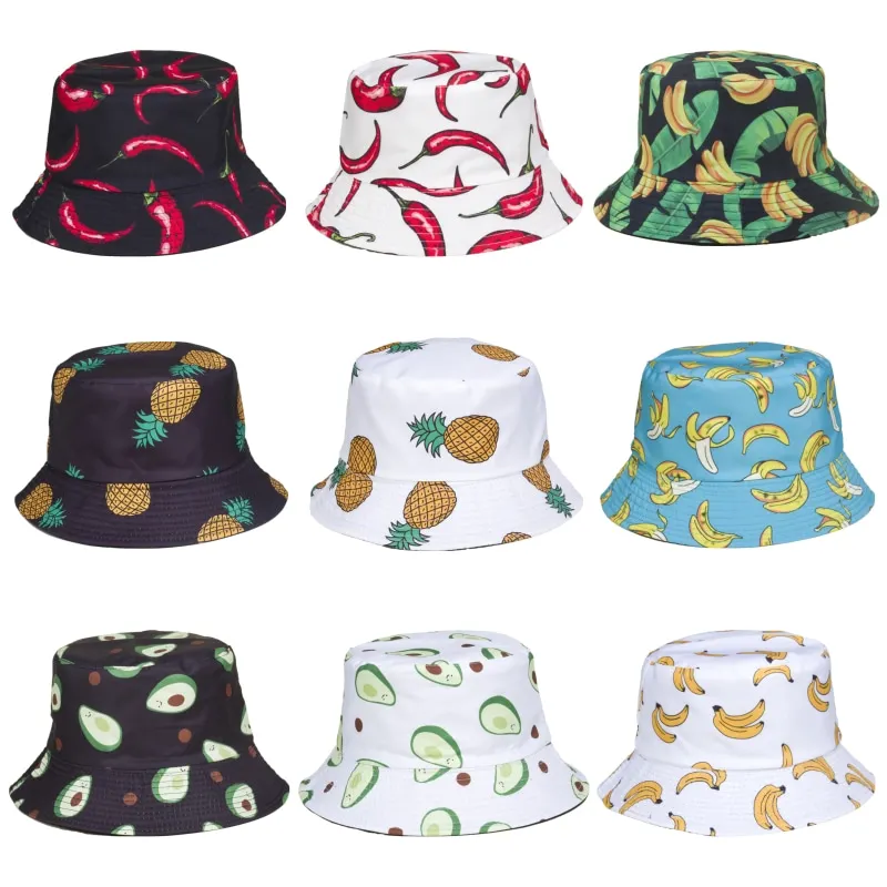 Bucket Hat Summer Hip Hop Men Fruit Print Fisherman Caps Streetwear Double-sided Hats For Women Beach Cap Unisex Panama Hat