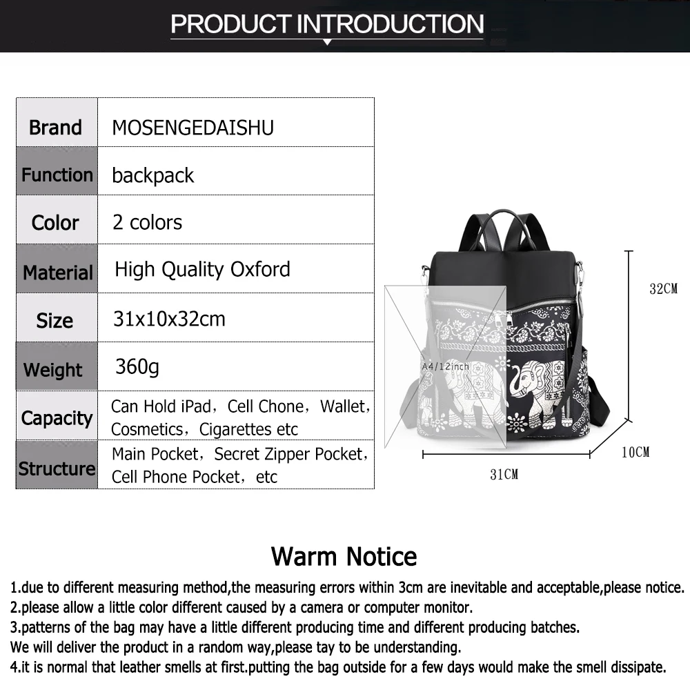 Casual Oxford Women Backpack Fashion Casual Embroidery School Bag Waterproof Female Large Capacity Travel Shoulder Shopping Bag