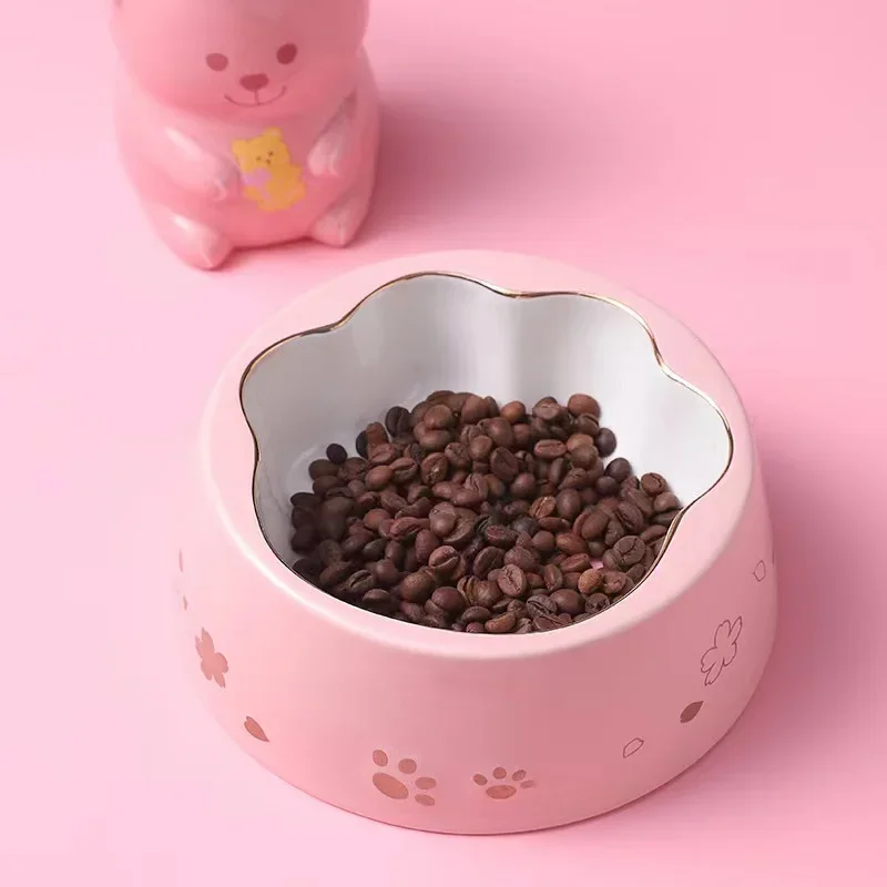 Ceramic Pet Cat Dog Bowl Pet Dog Feeder Cute Cat Claw Pattern Puppy Drinking Bowl Pet Feeding Bowls Anti Overturning Food Basin