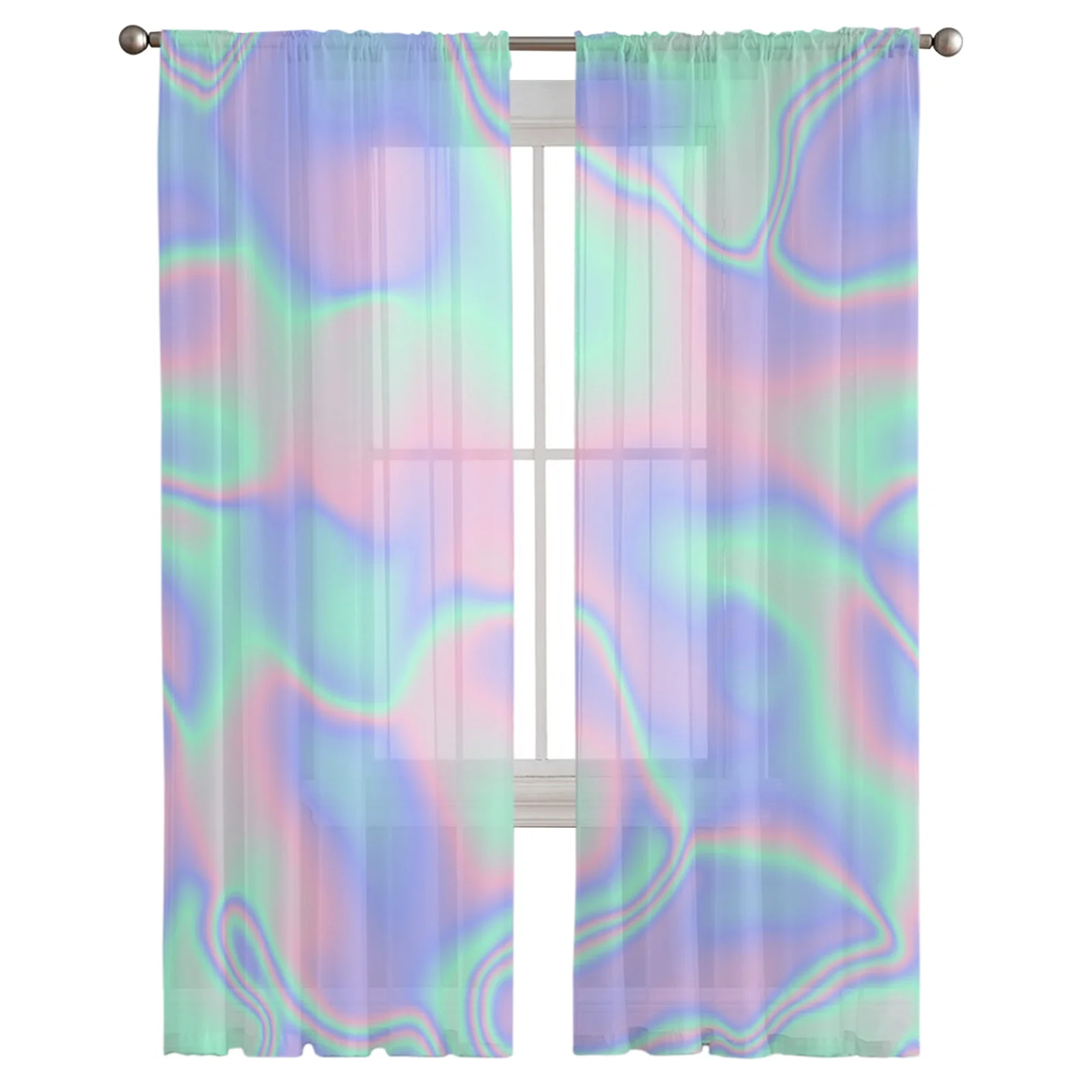 Luxury Sheer Curtains Rainbow Color Ripple Bright Kitchen Bedroom Living Room Curtains Study French Window Chiffon Curtains