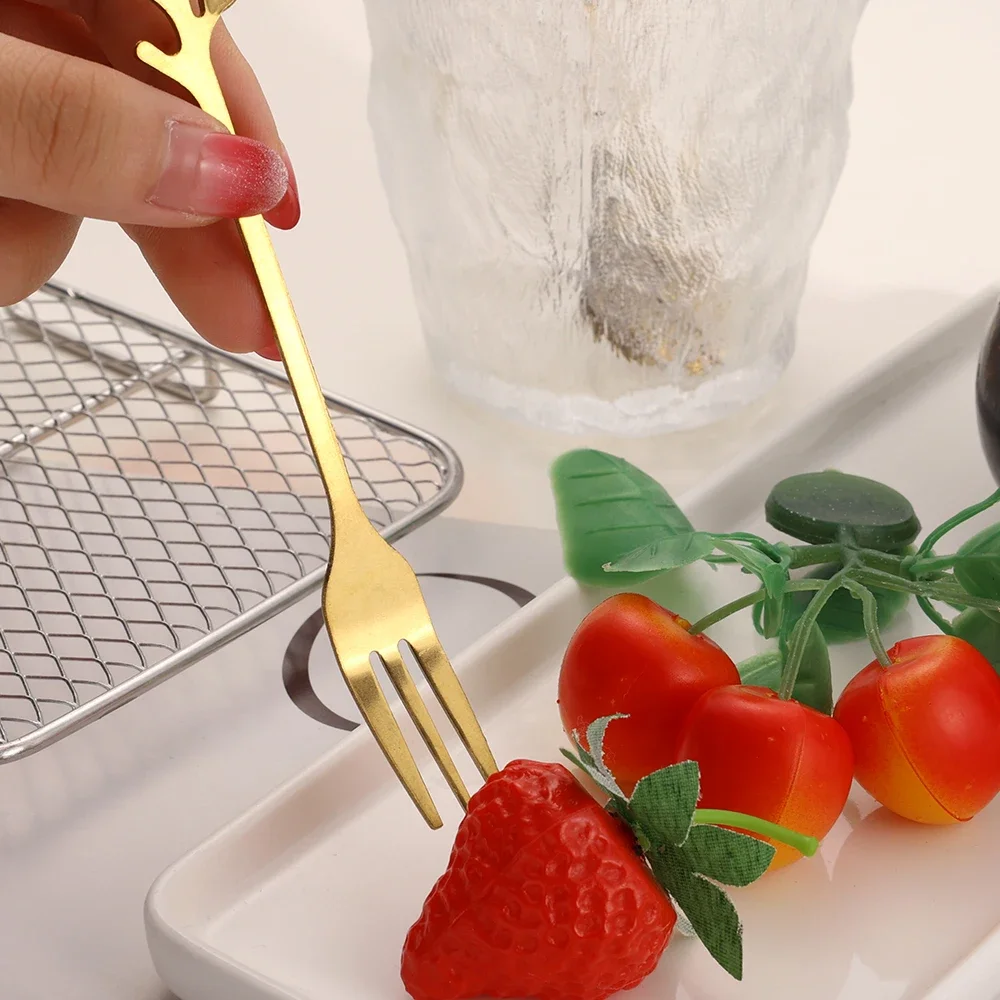 Creative Stainless Steel Leaves Spoon and Fork Gold Silver Coffee Ice Cream Tea Stirring Spoons Kitchen Tableware Decoration